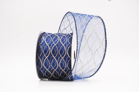 Marineblauw glitterend ogee-rasterdraadlint_KW0472GC-4G-4